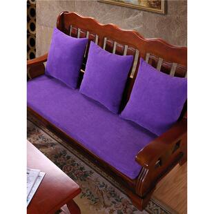 四季通用加厚海绵红实木沙发坐垫纯色中式单人三人绒面座垫长椅垫