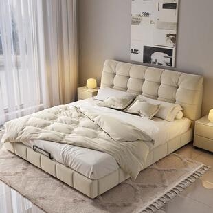 2米x2米2布艺大床主卧200x220m双人棉麻可拆洗高端实木雪尼尔婚床