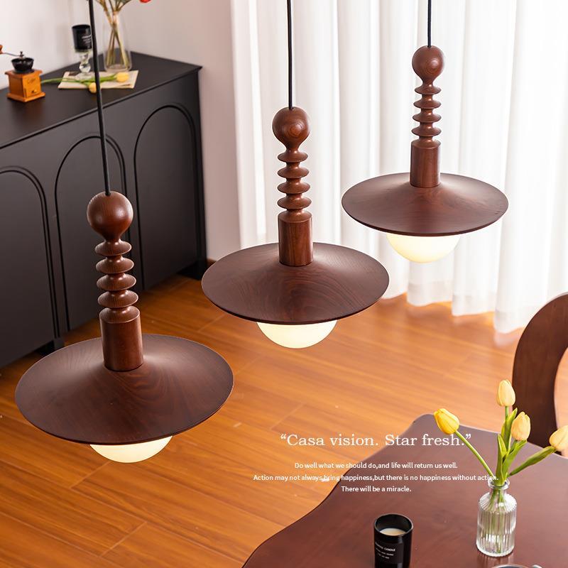 法式中古实木餐厅吊灯长条三头吧台小吊灯侘寂风覆古餐桌灯具casa