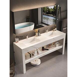 定制落地浴室柜酒店公共卫生间陶瓷无缝盆岩板浴室柜双盆洗漱台