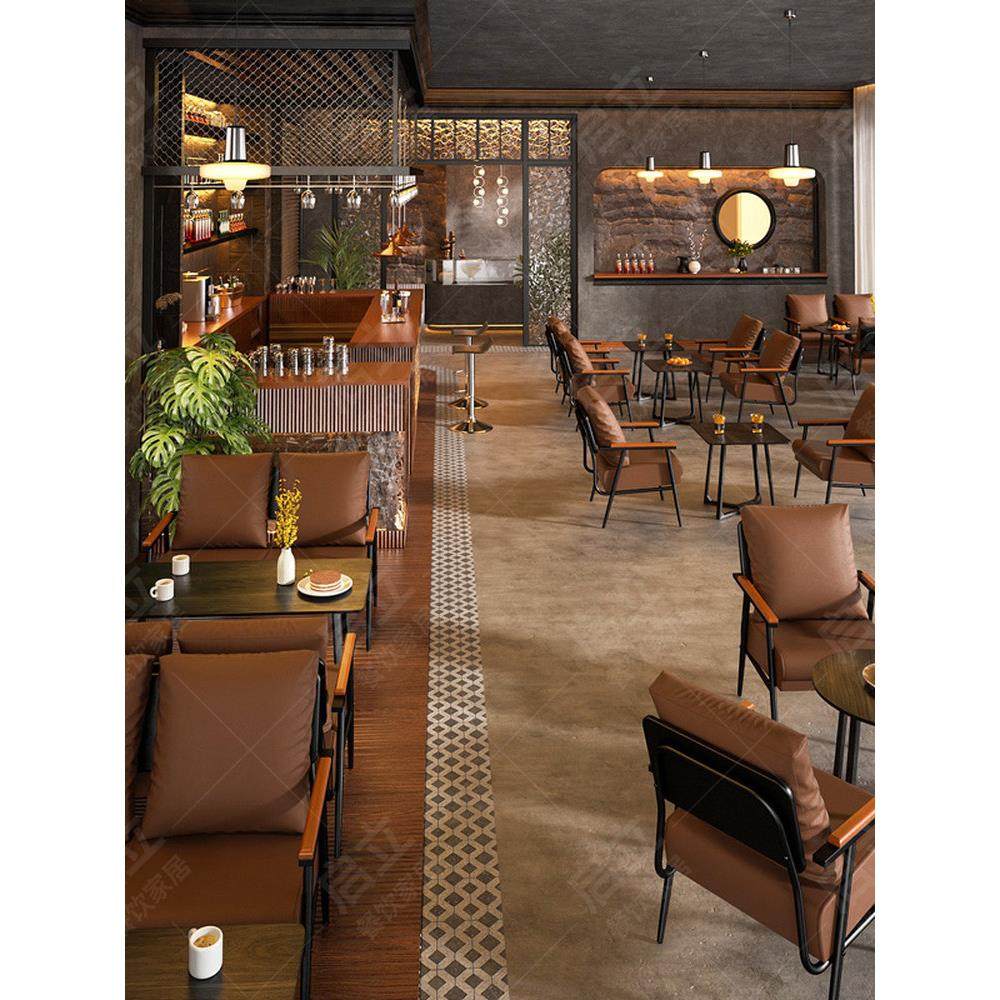 咖啡厅桌椅组合覆古铁沙发吧台接待洽谈甜品休息区餐厅休闲椅