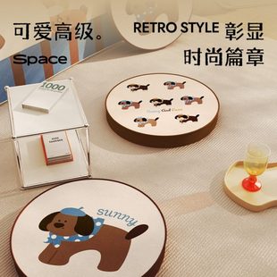卡通蒲团圆形地上看书坐垫子复古小狗家用阳台榻榻米地毯懒人坐墩