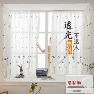 挂钩白色窗帘免打孔安装 简易透光不透人纱帘粘轨式 客厅卧室飘窗帘