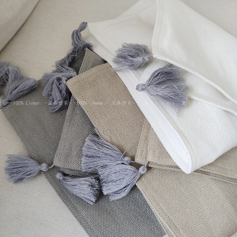 纯亚麻帆布30x50cm儿童枕套 沙发腰枕套流苏Q纯麻抱枕套单只不含