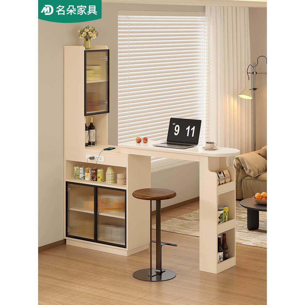 实木吧台桌家用隔断柜可旋转伸缩小户型沙发边柜侧边储物柜5W57