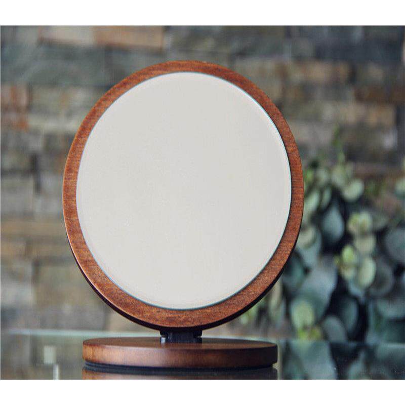 台式折叠化妆镜实木质高清大号圆形单面化妆镜子台面桌面美容梳妆