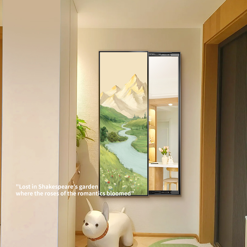张小画全身镜装饰画客厅日照金山风景隐藏推拉镜子挂画卧室全身镜