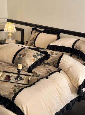 法式覆古加面厚牛奶绒四件套双绒保珊瑚绒暖被90009CHG套A类母婴