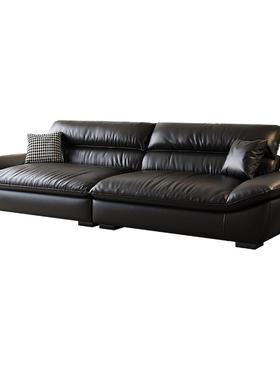 政府补D贴DC意式极简帆船沙真PSF9065皮发黑色客厅直排头牛皮沙层