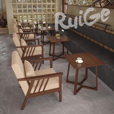 复古风咖啡厅奶茶店桌椅组合书酒沙发休待闲区接洽谈馆实木吧卡座