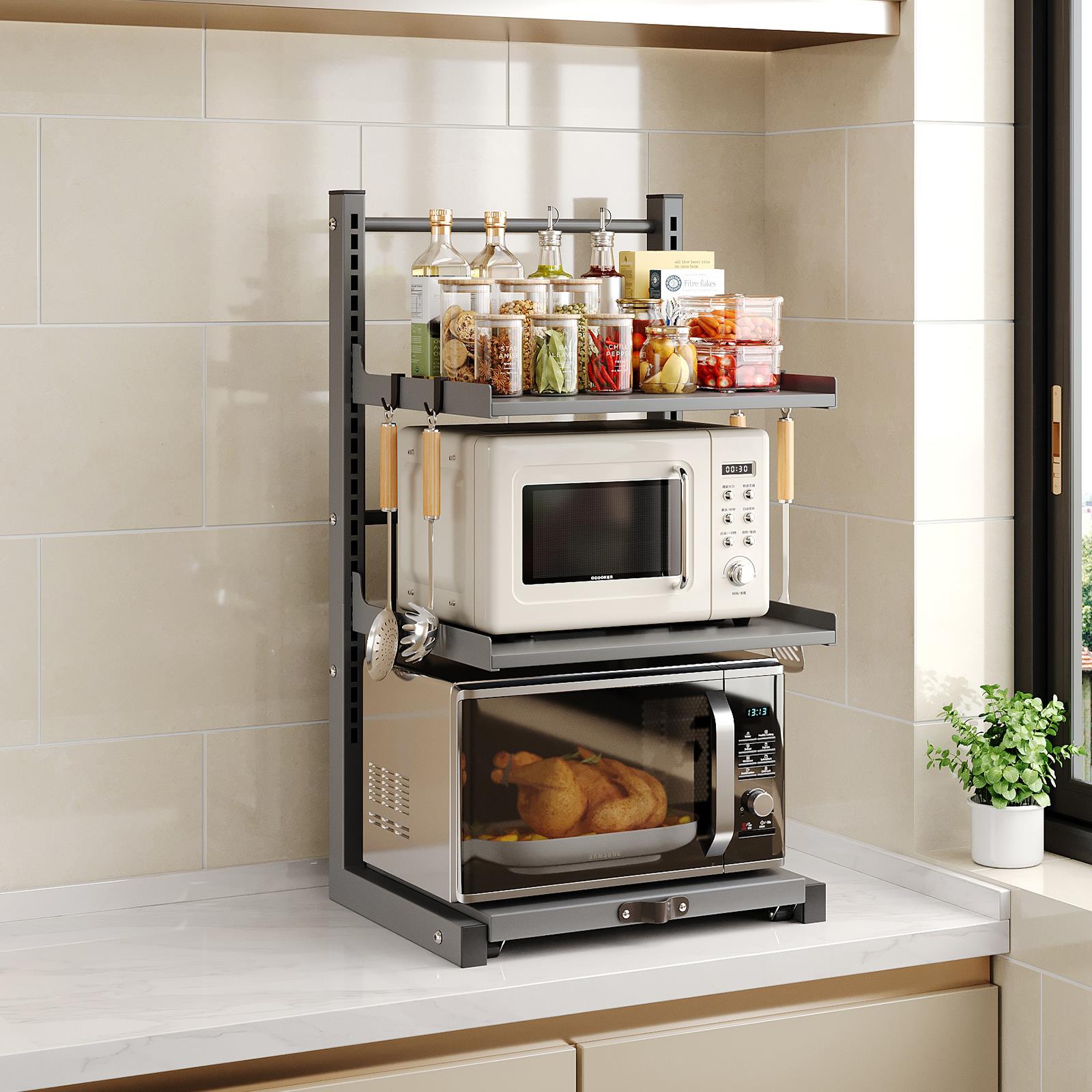 厨房置物架落地多层收微波烤箱锅架家炉用多功HTW9003能纳层架具
