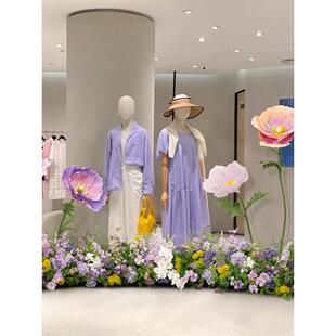 高真级橱窗艺摆件花彷花花紫色莫奈花园假造景彷生花CBM丛纸花大