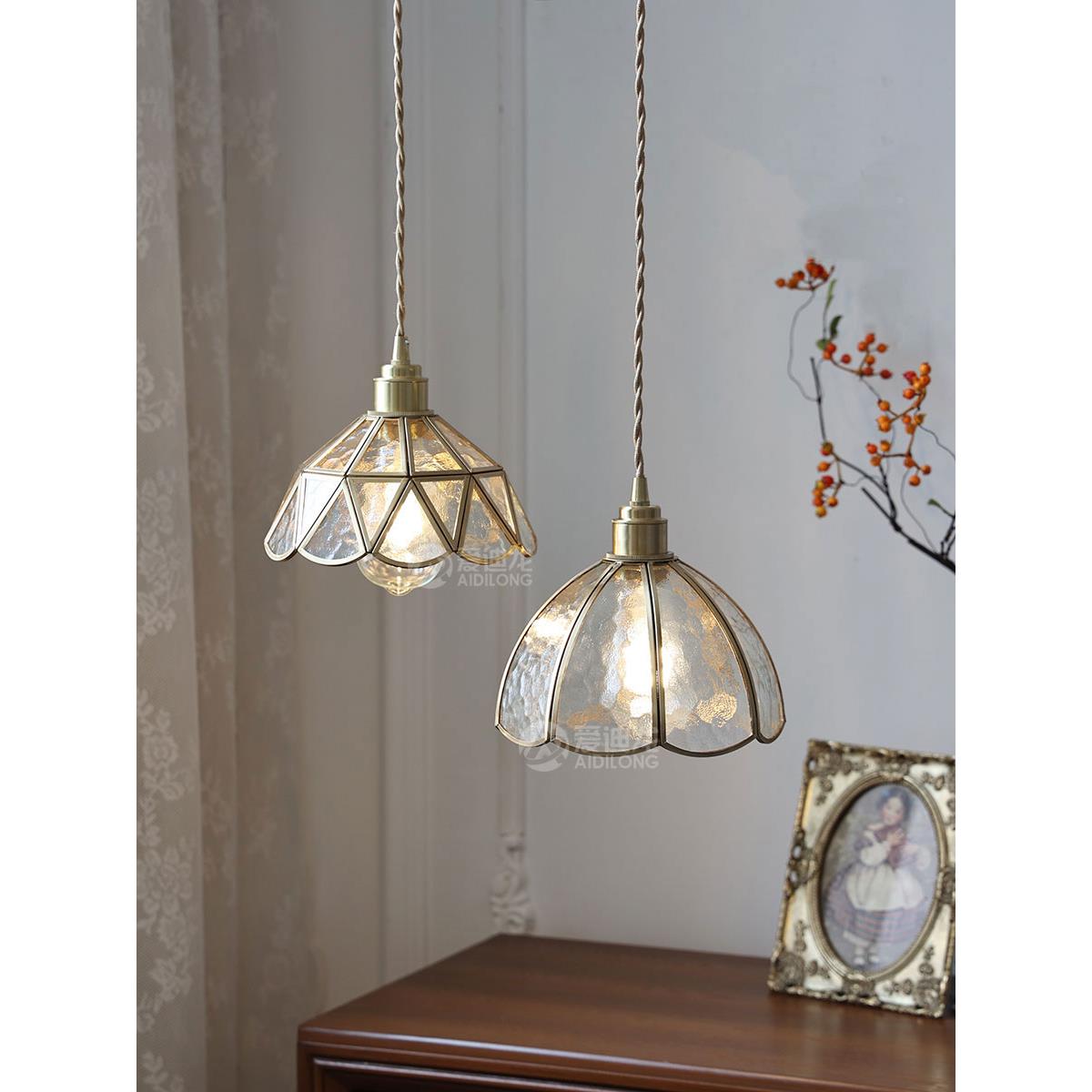 艺TY-2023-黄铜餐吊灯日式复古橱文小厅众吧台床头卧室窗水纹玻璃