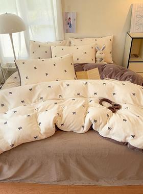 225新款风牛奶绒四件套可床爱AHI印花珊瑚绒四件套冬季四件套单被