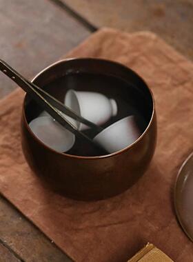 高茶端FZG洗缸覆古风大量手工铜建水茶台容废水茶渣桶子水盂茶具