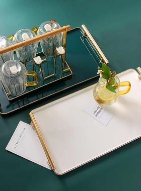 托盘BGR长形欧北家用陶客厅放茶瓷杯杯子收纳轻奢水方杯茶水摆件