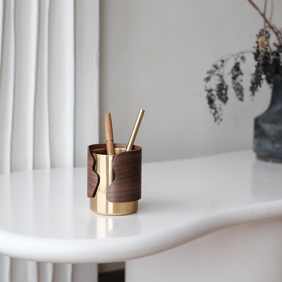新款现创意实WHB木办手工客公书房置物盒笔筒代收纳厅摆件