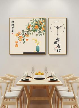新中式餐厅装饰画厅钟挂画钟画寓表背意好客yn61225厅餐桌景时墙