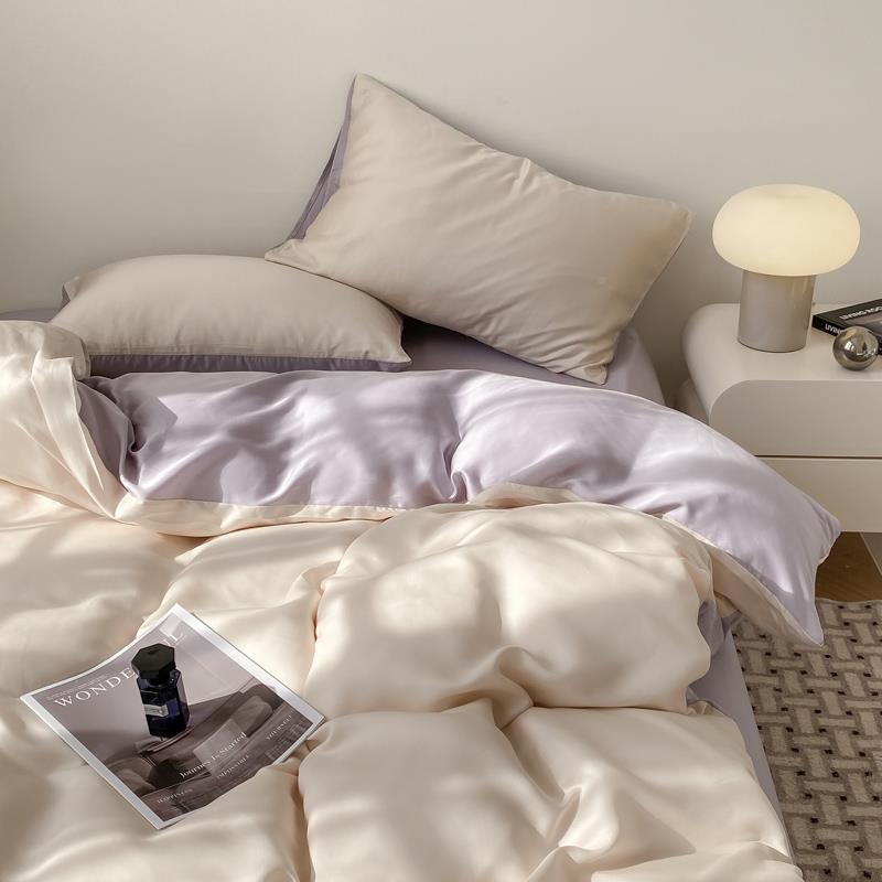 高级季感轻奢风水洗真丝四件套夏RCQ双拼冰丝单被学套生床宿舍三