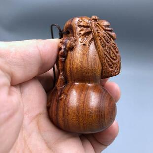 男黄花梨木雕葫芦把件汽车钥手匙扣女玩JOZ手机炼文工艺品摆件挂