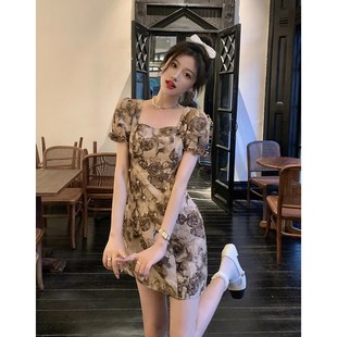 法式复古拖尾连衣裙2023新款女公小个子主甜美夏日清单短裤两件套