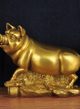 黄铜猪摆件招财猪家居客厅玄关办公室摆设乔迁工艺品金猪开业礼品