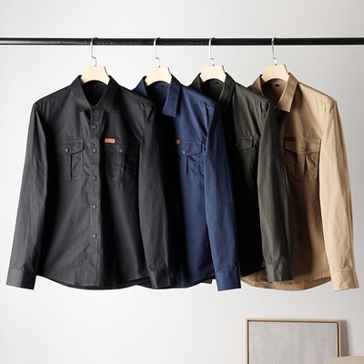 硬工装!笔挺有型!秋季男士时尚宽松纯棉翻领长袖工装衬衫衬衣