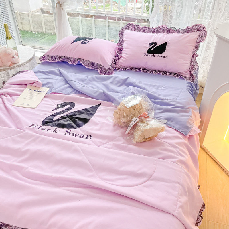 高雅黑丝黑天鹅凉感夏凉被学生三四件套可水洗单人薄款夏被空调被