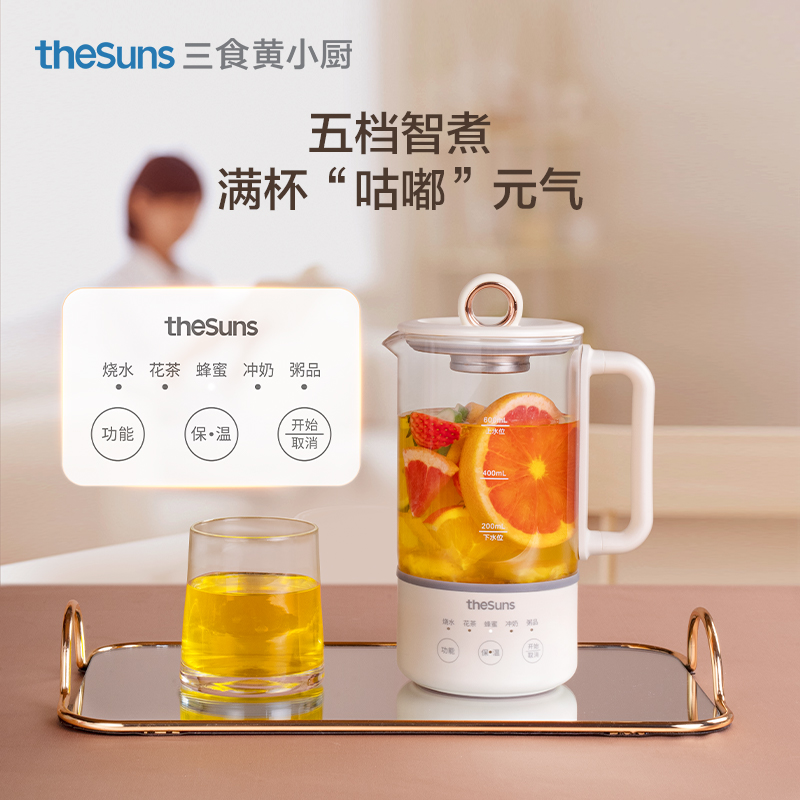 三食黄小厨迷你养生壶0.6升办公室多功能小型煮茶器烧水壶花茶壶