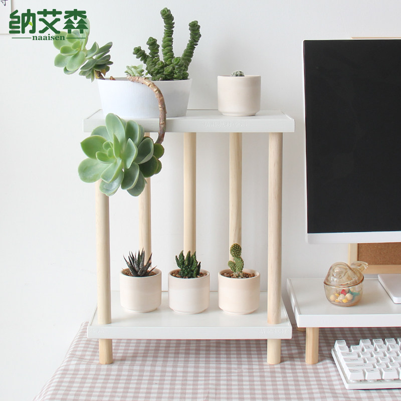 多肉小花架实木桌面窗台摆件室内绿萝盆栽架防腐二层小型置物花架