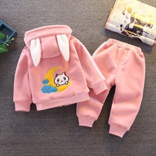 女宝宝衣服冬装加绒分体套装一周岁六7八9九10十个月婴儿冬装外套