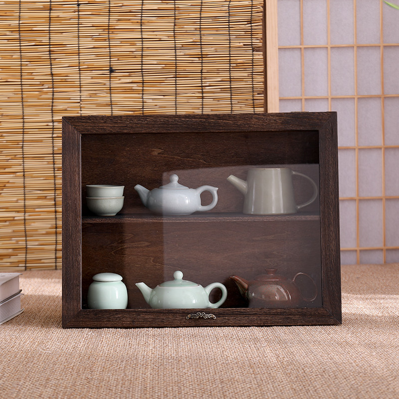 实木新中式防尘茶壶柜茶具收纳架简约双层茶具展示柜置物架博古架