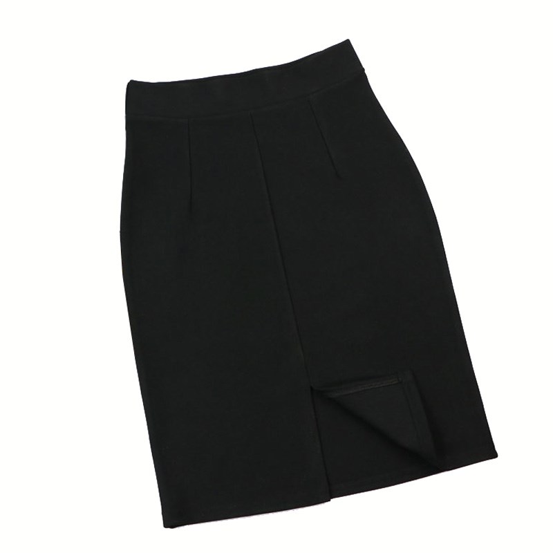 春秋后开叉包臀裙半身裙女高腰弹力工装短裙OL一步裙黑色职业包裙