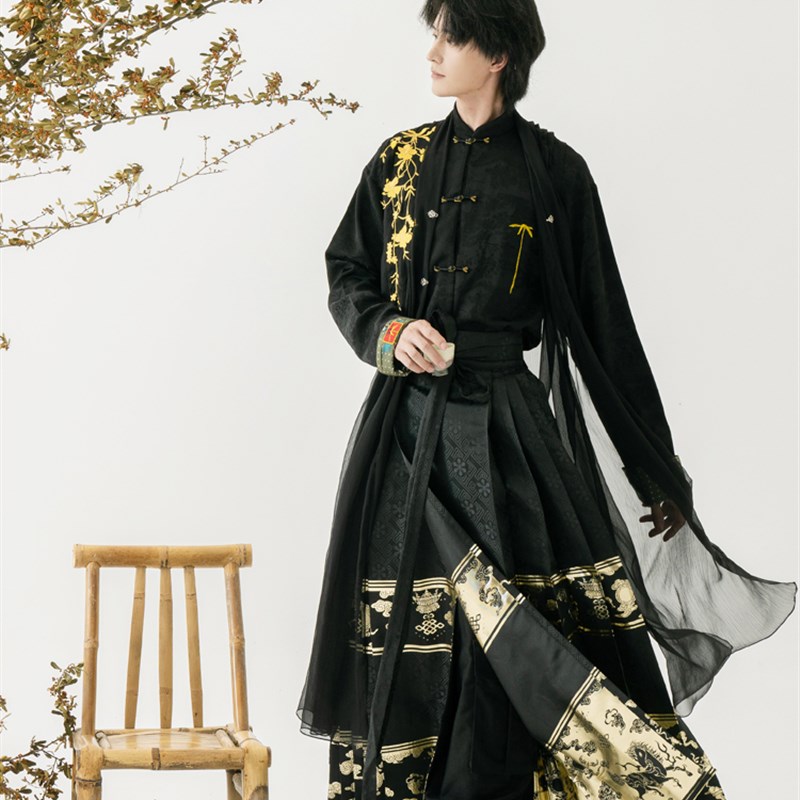 逸水兰庭汉服男装国风新中式立领盘扣外套上衣织金马面裙男女款