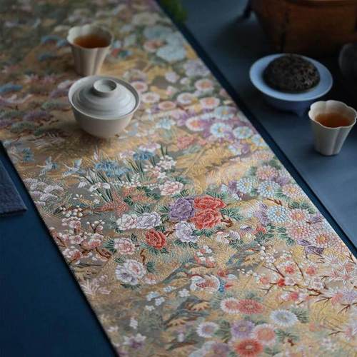 引之西阵织高端茶席织锦茶垫真丝茶礼品精致织金织银茶旗正绢桌旗