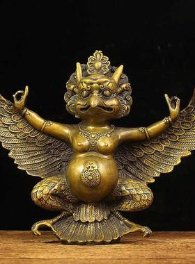 纯铜金翅大鹏鸟摆件密宗藏传迦楼罗佛像雷震子护法家用供奉神像