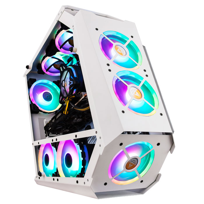 金河田双擎 电脑台式海景房玻璃侧透游戏主机360水冷异形机甲电竞