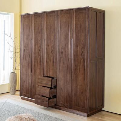 全实木大衣柜纯黑胡桃木衣整体橱柜北欧简约现代主卧室家俱原木挂