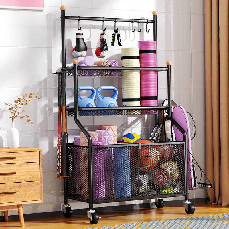 雅贝洛运动健身器材整理置物架带轮瑜伽垫收纳筐羽毛球篮球多功能