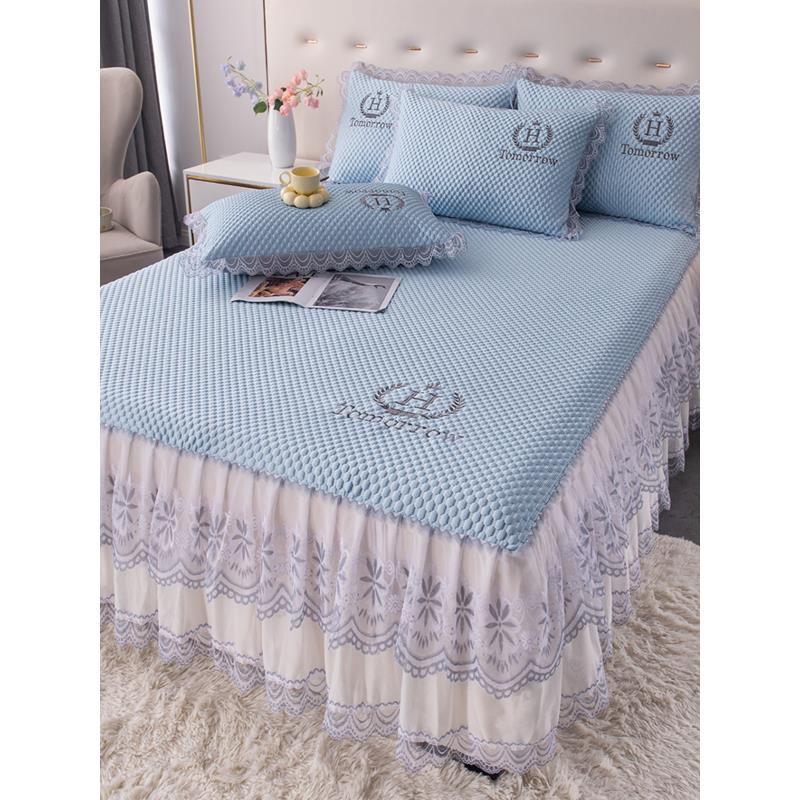 夏季冰蚕豆垫三件套床裙公主风格机洗凉爽空调软垫