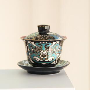 金银错盖碗茶杯单个陶瓷功夫茶具三才盖碗家用泡茶器三才泡茶杯