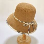 蝴蝶结毛边拉菲草帽女夏大檐可折叠防晒遮阳百搭度假帽拉菲草