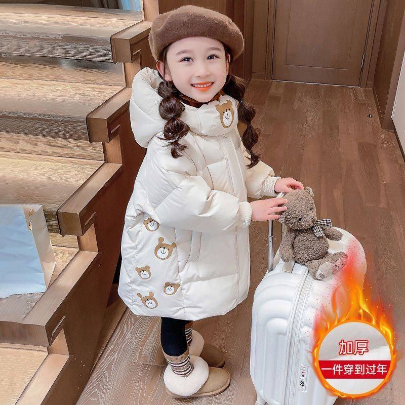 儿童女童冬季羽绒棉服2025新款中小童棉衣加绒加厚中长款棉袄外套