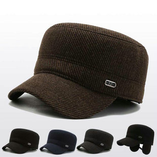 秋冬季新款中老年男土户外休闲保暖平顶帽子冬天防寒幅子鸭舌冒了