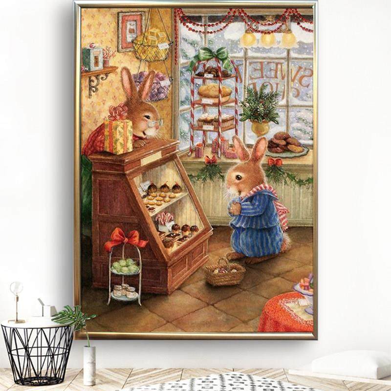 钻石画满钻新款2024欧式简单卡通动物兔子5d点贴钻十字绣客厅卧室,居家布艺,钻石绣,淘宝优惠券,粉丝福利购,淘宝优惠卷