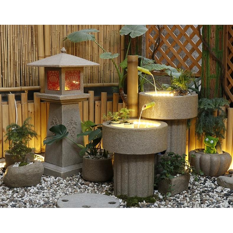 庭院花园流水摆件日式石磨水系景观小院别墅室内户外造景布置装饰