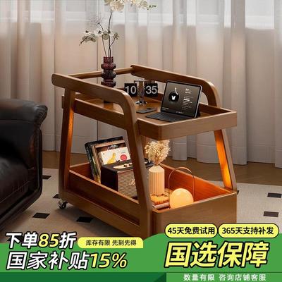 实木沙发边几可移动茶几带轮沙发侧边桌床头柜客厅中古零食小推车