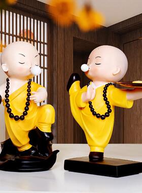 创意功夫小和尚桌面摆件酒柜办公室书柜茶桌茶台禅意家居软装饰品