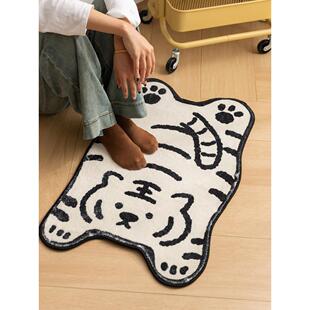 小老虎卡通浴室地垫彷羊绒地毯淋浴房门防滑吸水脚垫卧室床头毯