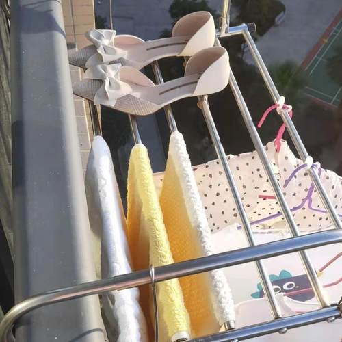 全不锈钢晾衣架阳台窗户护拦落地窗凉衣杆晾晒鞋小型伸缩折叠衣架